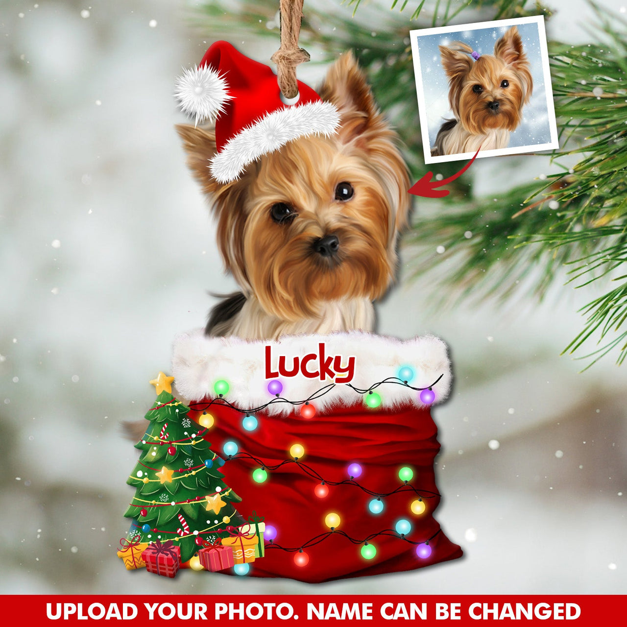 Personalized Upload Photo Dog Christmas Santa Acrylic Ornament, Customized Holiday Ornament JonxiFon