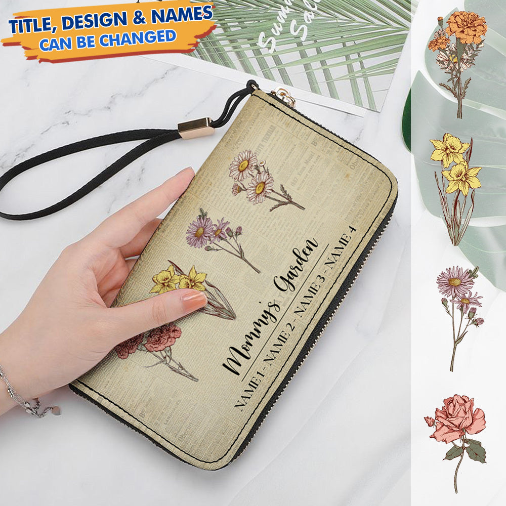 Personalized Mom Grandma Garden Clutch Long Handbag, Gift For Mother's Day JonxiFon