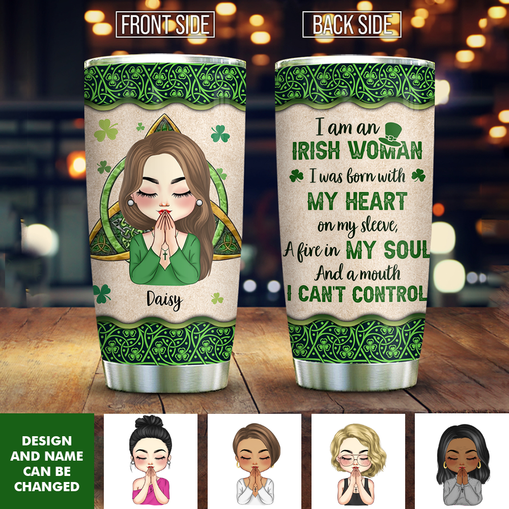 Personalized Irish American Girl Praying Tumbler, Gift For Patrick's Day