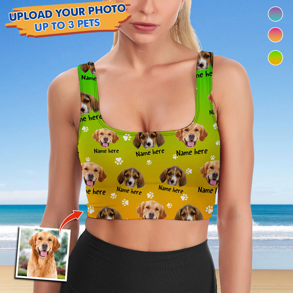 Personalized Photo Dog Cat Gardient Pattern Sport Bra, Yoga Vest JonxiFon