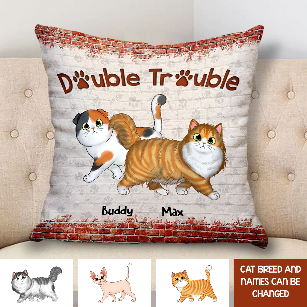 Personalized Double Trouble Cute Cat Pillow, Gift For Cat Lover CHI-YEN