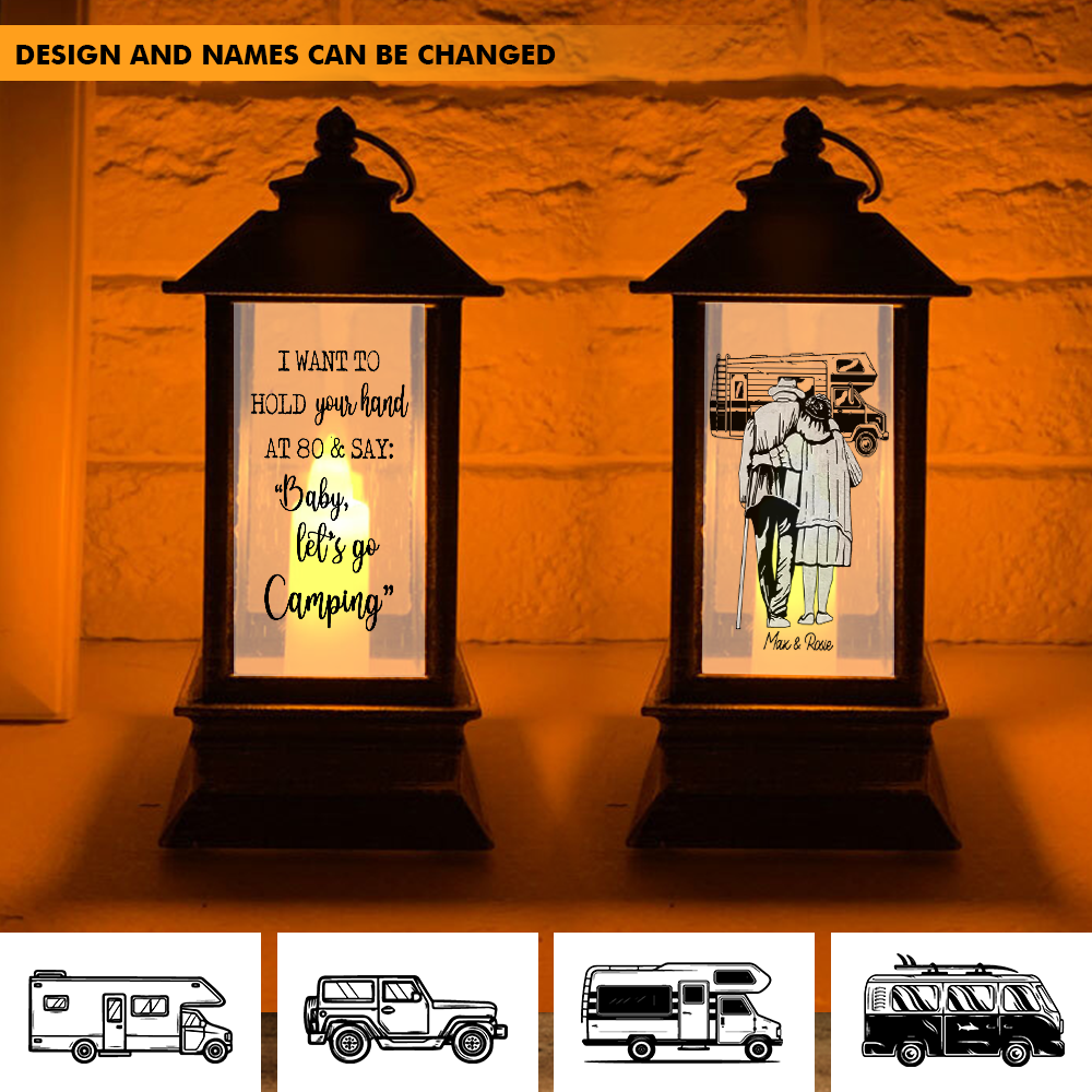 Personalized Hold Your Hand Go Camping Old Couple Lantern, Gift For Grandpa Grandma