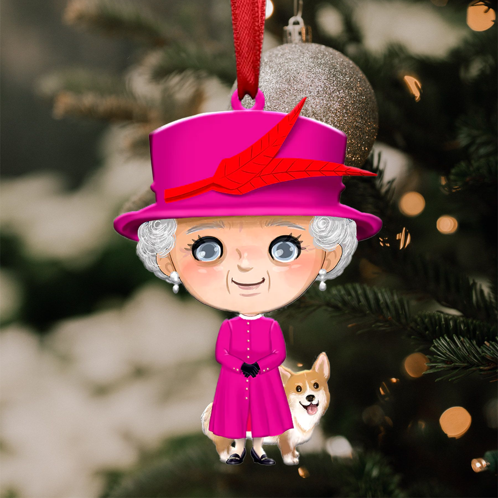 Queen Elizabeth II with Corgi - Christmas Ornament - QEL2