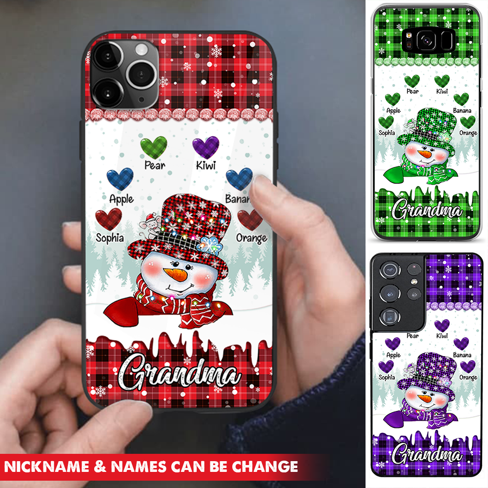 Personalized Snowman Grandma Sweet Heart Kids iPhone Samsung Phone Case, Holiday Gift For Grandma Nana Mom Aunt