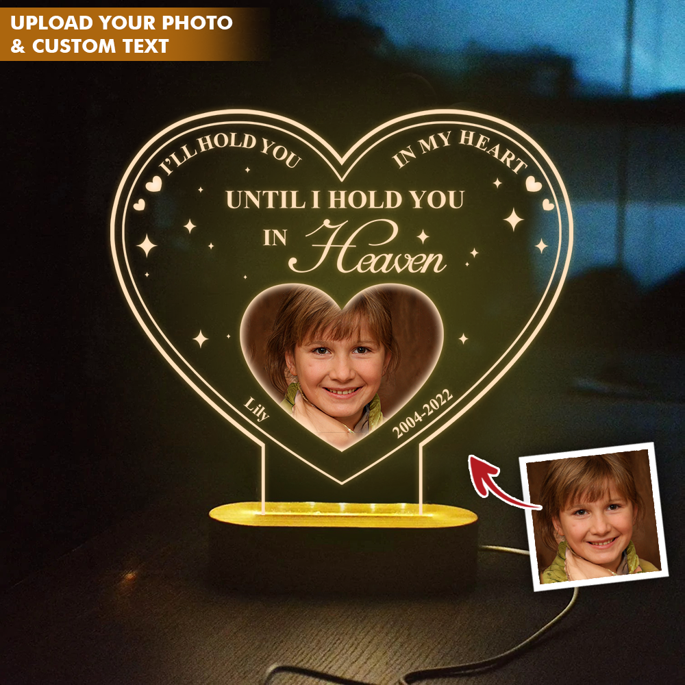 Custom I'll Hold You In My Heart Photo Lamp With Wooden Oval Stand, Memorial Gift