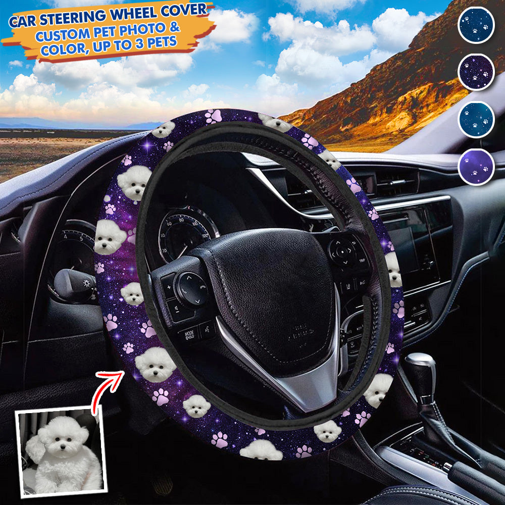 Custom Galaxy Dog Cat Photo Car Steering Wheel Cover, Pet Lover Gift