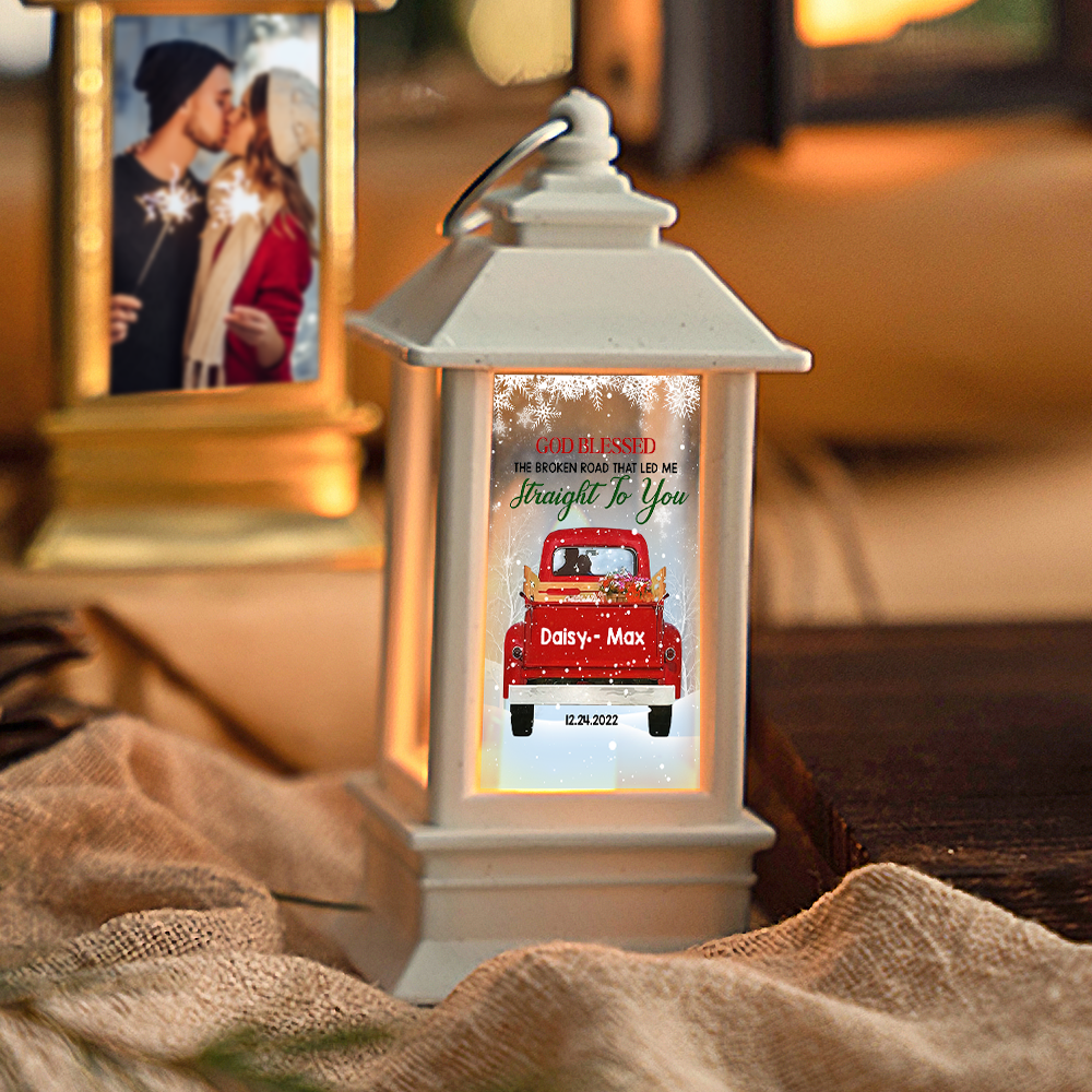 Personalized Go Blessed The Broken Road Red Truck Christmas Couple Lantern, Love Gift For Couple CHI-YEN