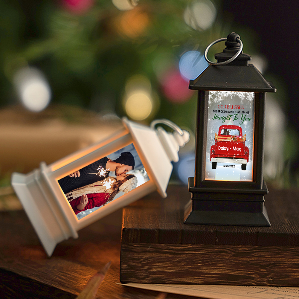 Personalized Go Blessed The Broken Road Red Truck Christmas Couple Lantern, Love Gift For Couple CHI-YEN