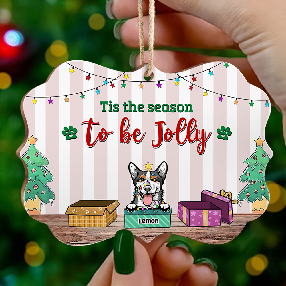 Custom Happy Pawlidays Dog Cat Printed Wood Ornament, Christmas Gift