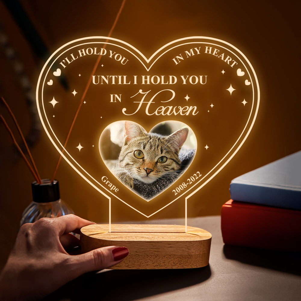 Custom I'll Hold You In My Heart Photo Lamp With Wooden Oval Stand, Memorial Gift