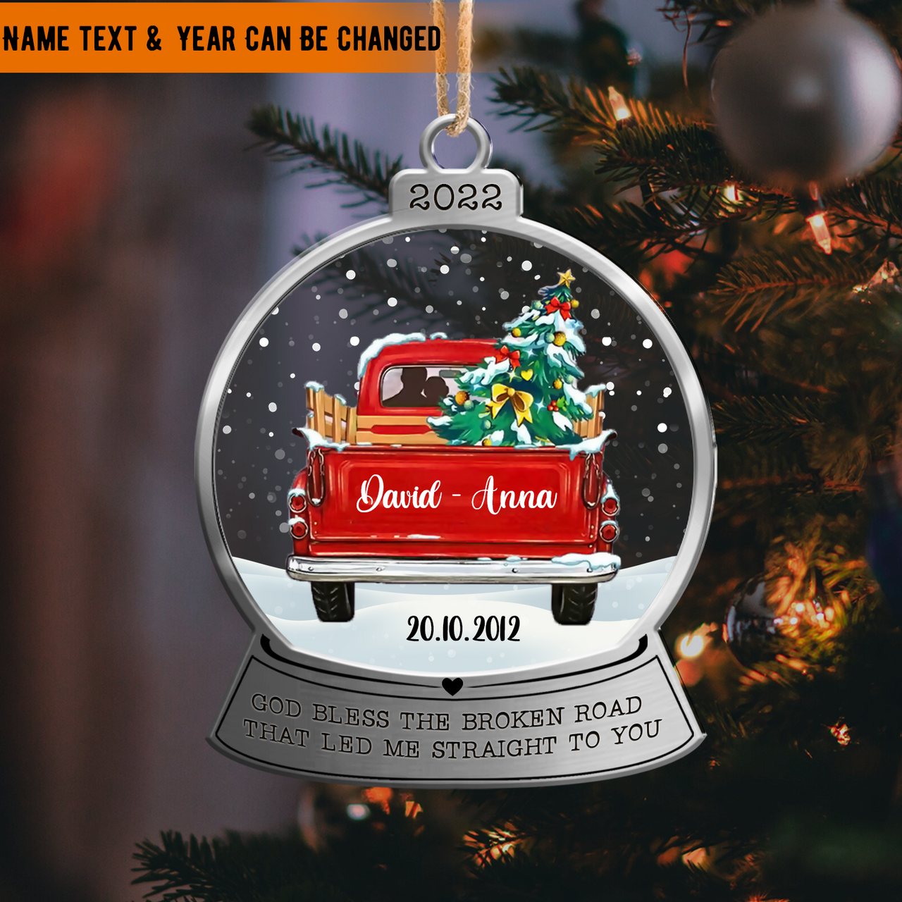 Personalized Christmas Couple Red Truck Printed Acrylic Ornament, Gift For Lovers, Husband & Wife DUNG-DIEP