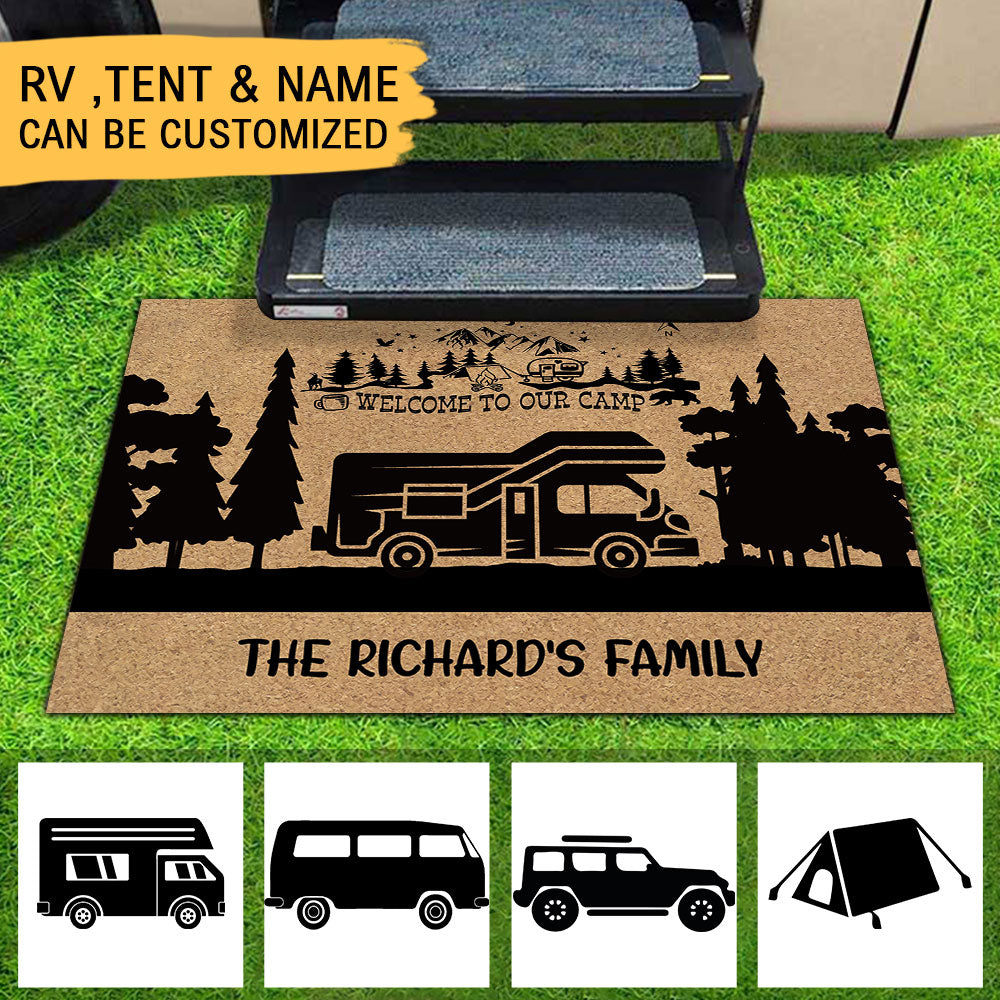 Welcome To Our Camp, Camping Gift, RVs Campers, Family Camping Doormat - Jonxifon