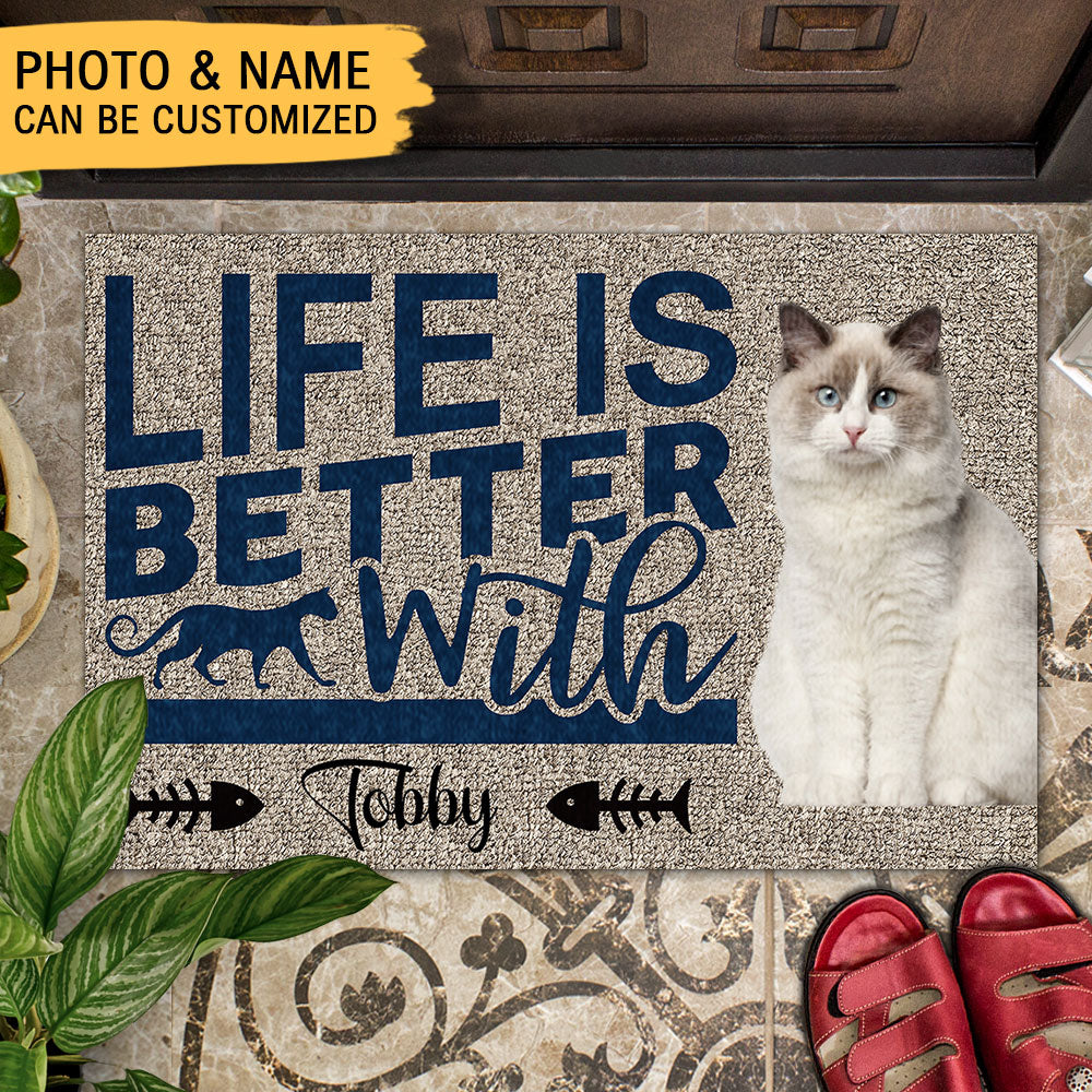 Life Is Better With Cats Upload Photo Doormat, Gifts For Cat Lovers - Jonxifon