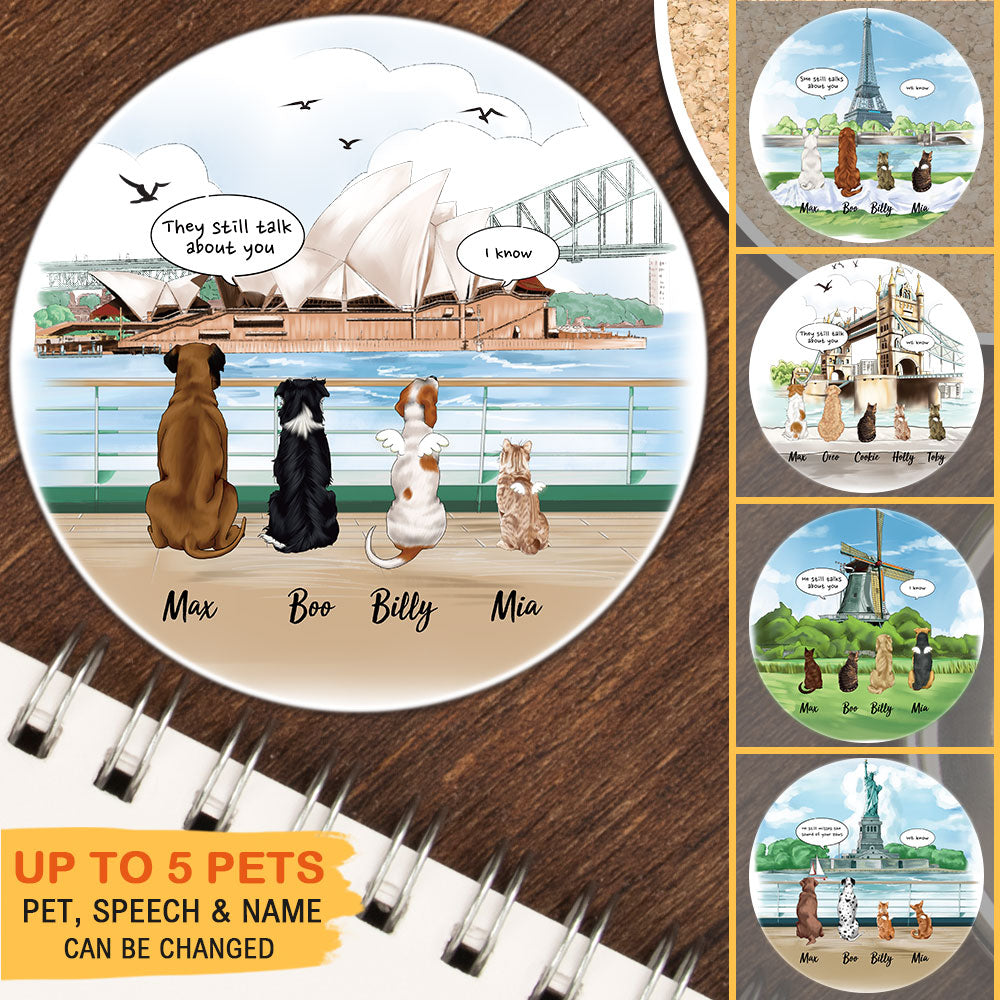 Personalized Pet Memorial Circle Stone Coasters-Dog Cat Loss Gifts-Pet Bereavement Gift-DOG & CAT-Opera House - Jonxifon