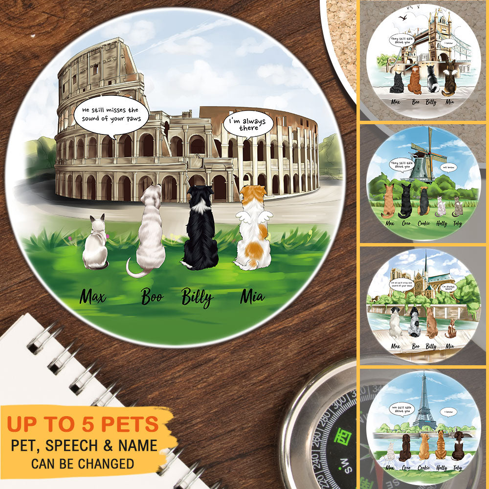 Personalized Pet Memorial Circle Stone Coasters-Dog Cat Loss Gifts-Pet Bereavement Gift-DOG & CAT-Colosseum - Jonxifon