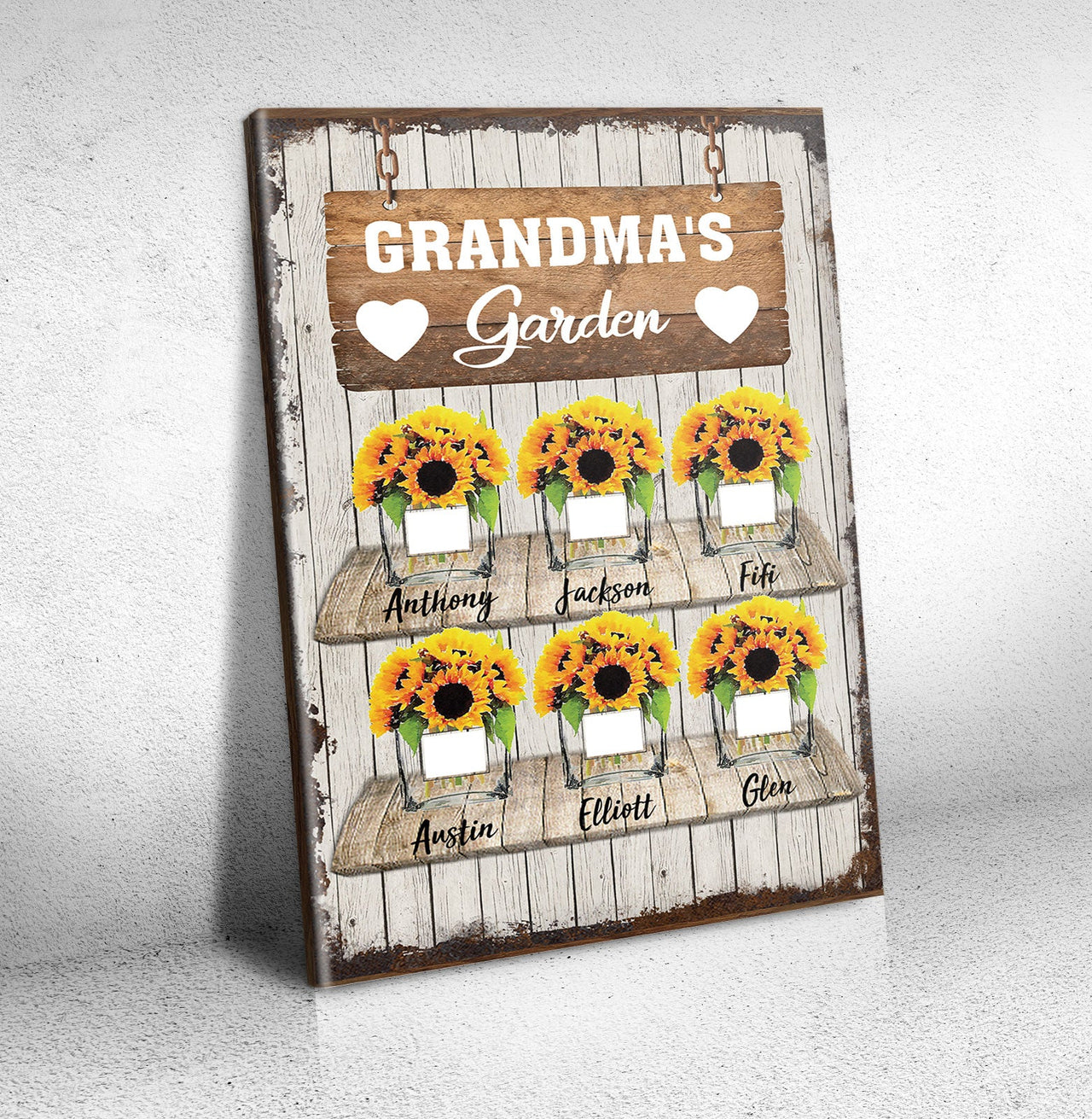 Grandma's Sunflower Garden Gifts, Personalized Canvas Wall Art - Jonxifon