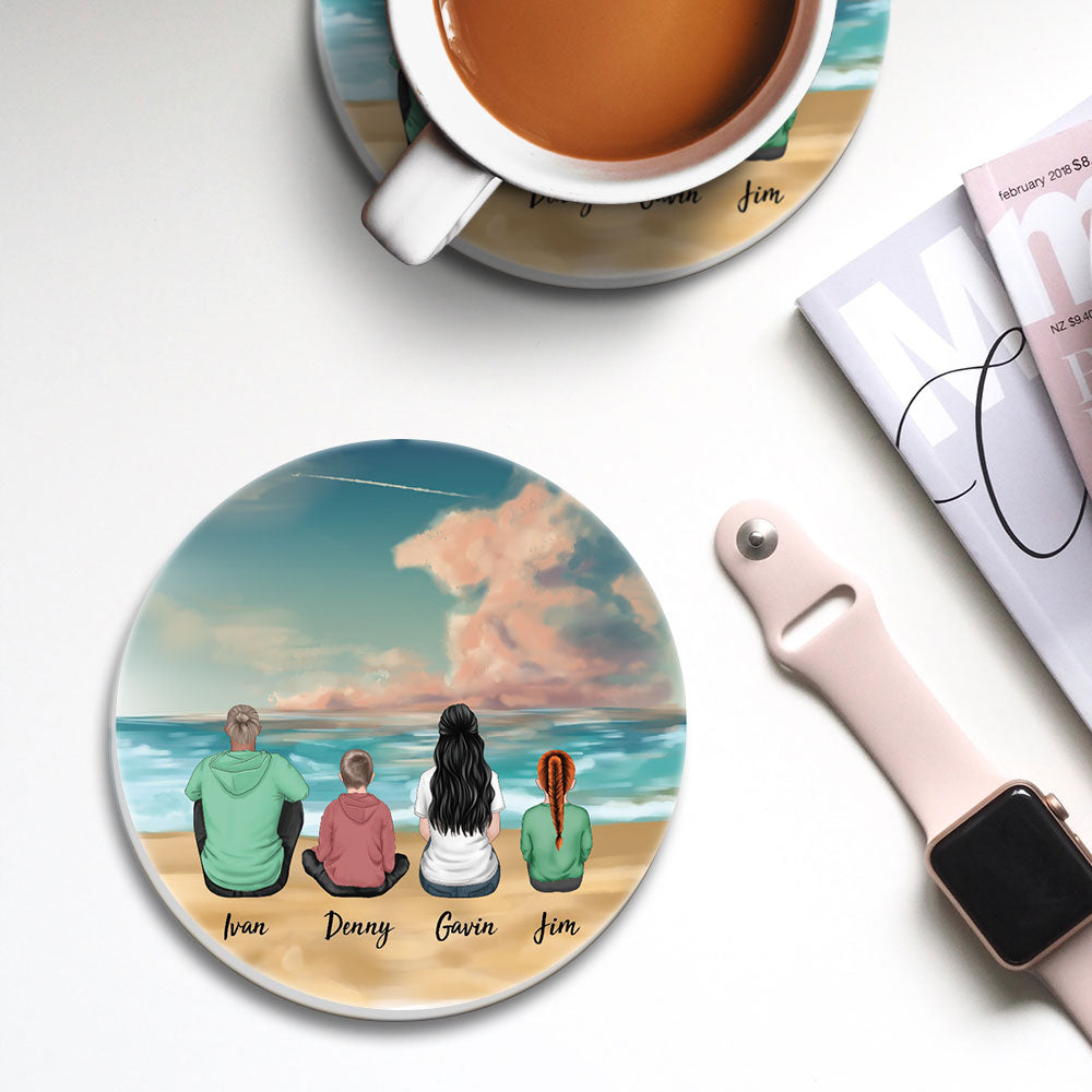 Family Circle Stone Coasters Gifts For The Whole Family - Beach & Wooden Dock - Jonxifon