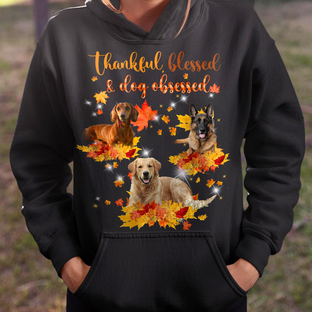 Thankful, Blessed & Dog Obsessed Dog Fall T-shirt, Custom Dog Gift CustomCat