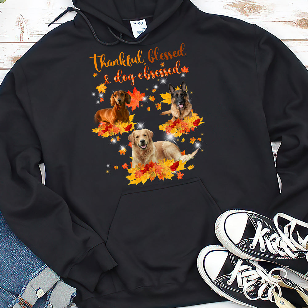 Thankful, Blessed & Dog Obsessed Dog Fall T-shirt, Custom Dog Gift CustomCat