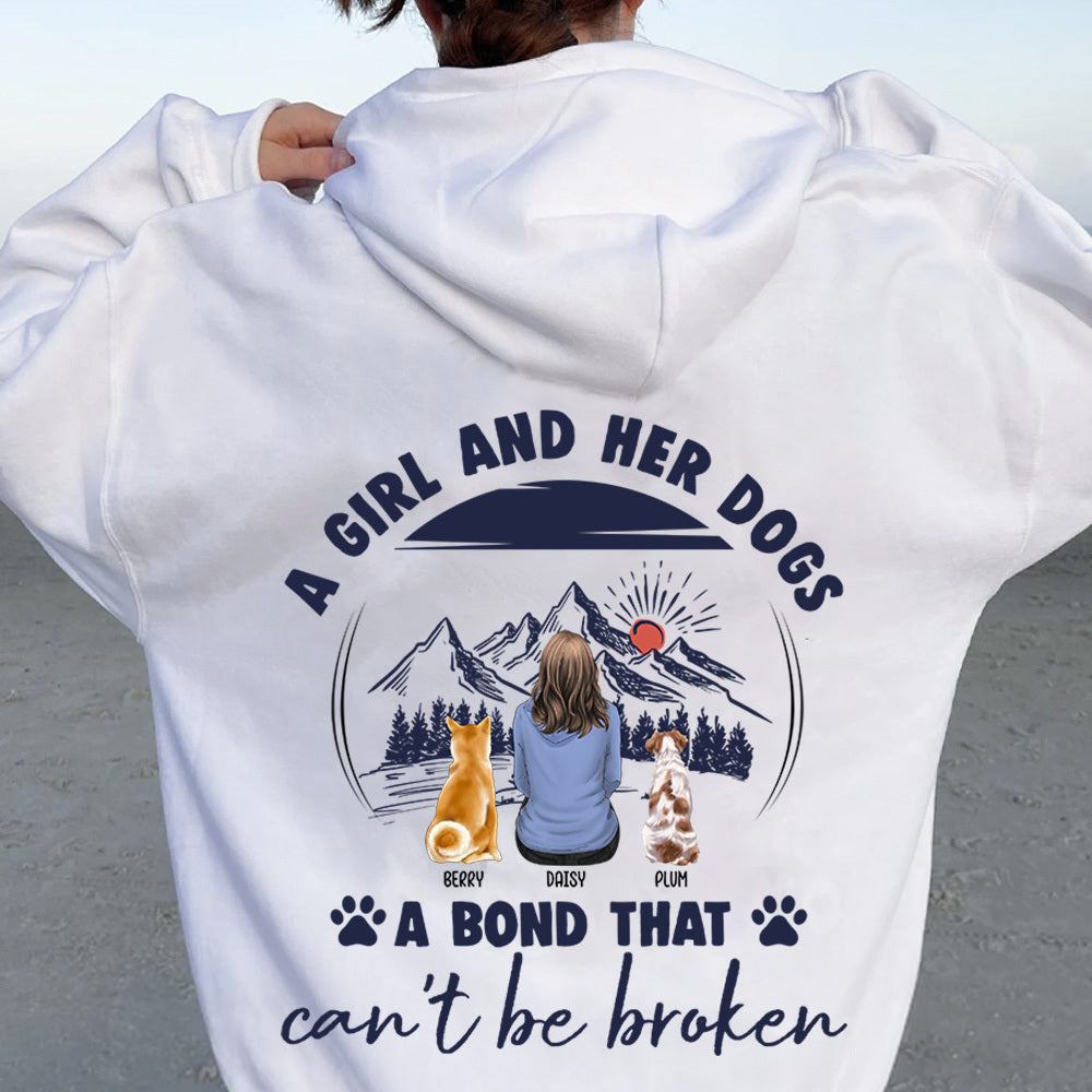 A Girl And Her Dog Sketch Mountain Backside Shirt, Dog Lover Gift CustomCat