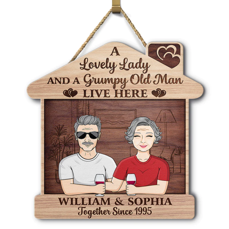 Personalized New Home New Beginning Couple House Shaped Wood Sign, Gift For Family