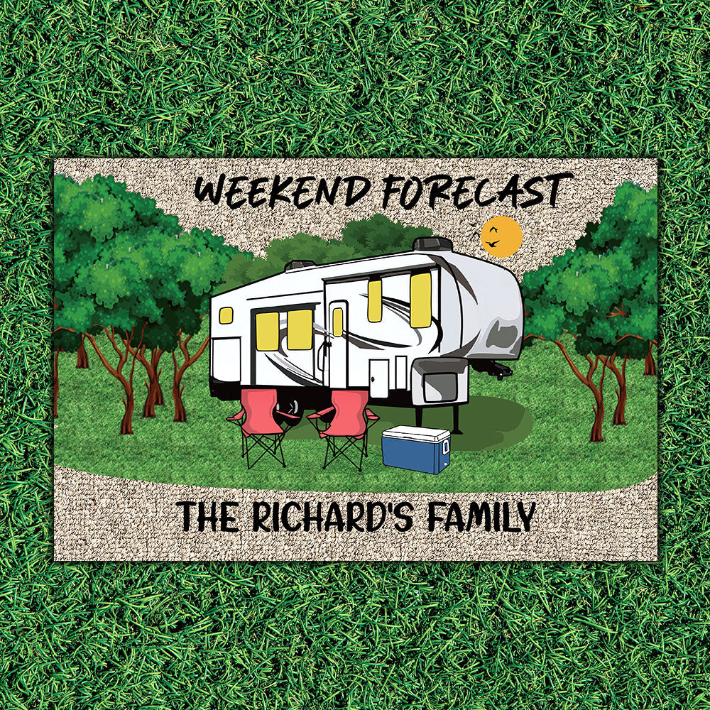 Weekend Forecast, Family Camping Doormat, RVs Campers Gift - Jonxifon