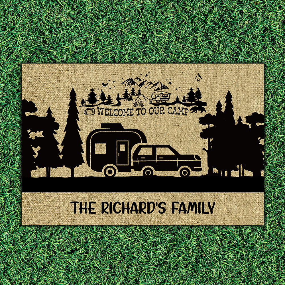 Welcome To Our Camp, Camping Gift, RVs Campers, Family Camping Doormat - Jonxifon