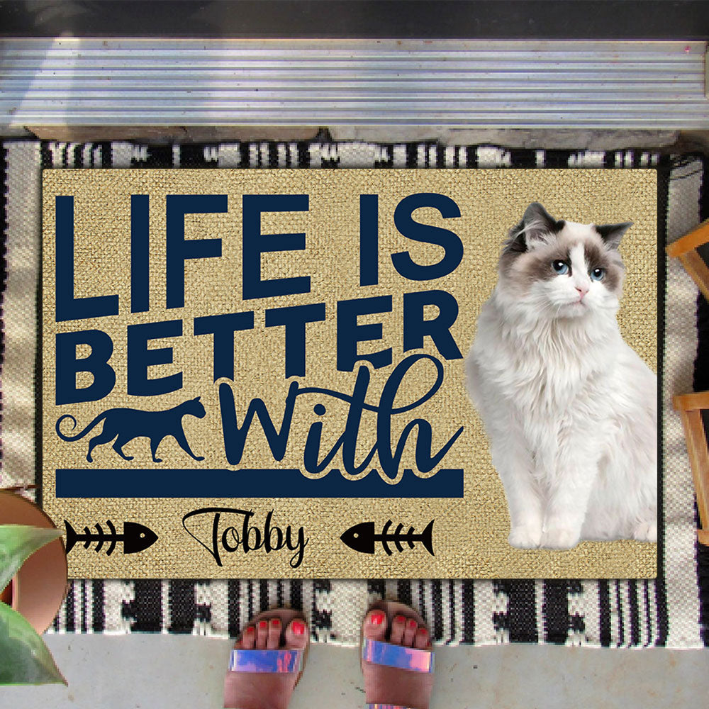 Life Is Better With Cats Upload Photo Doormat, Gifts For Cat Lovers - Jonxifon