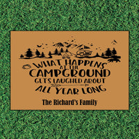 Thumbnail for What Happens At The Campground Gets Laughed About All Year Long- Camping Gifts - Outdoor Indoor Personalized Doormat - Jonxifon