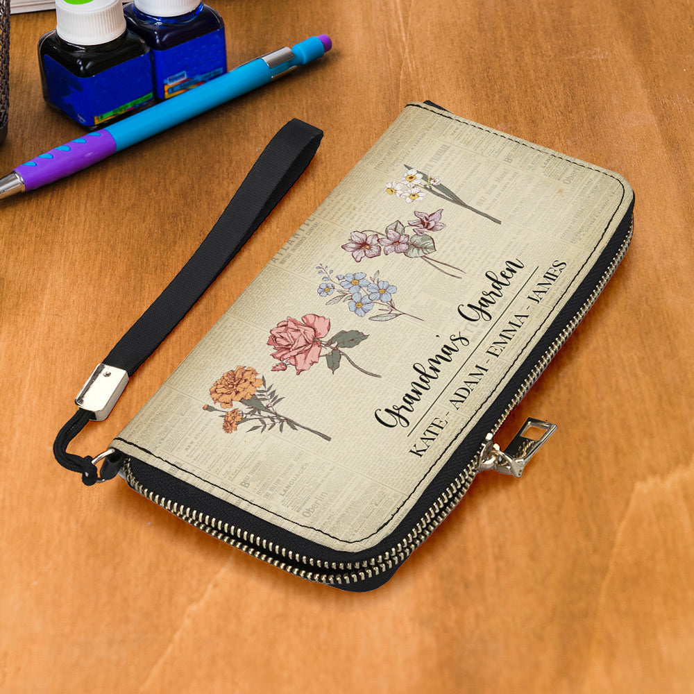 Personalized Mom Grandma Garden Clutch Long Handbag, Gift For Mother's Day JonxiFon