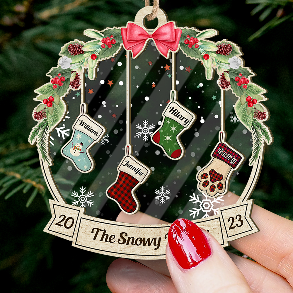 Personalized Wooden & Acrylic Layered Ornament - Christmas Gift For Family - Members' Names Christmas Stockings