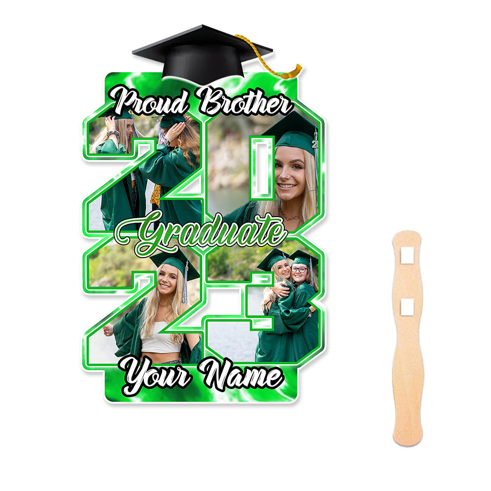 Custom Proud Family Of A Graduate 2023 Photo Graduation Face Fans With Wooden Handle, Gift For Graduation Party