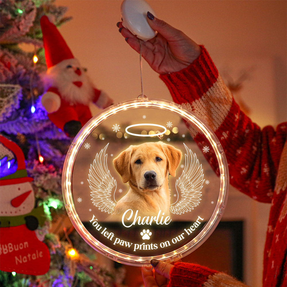 Personalized Led Acrylic Ornament - Memorial Gift For Pet Lovers - Pet Photo Paw Prints In Our Hearts