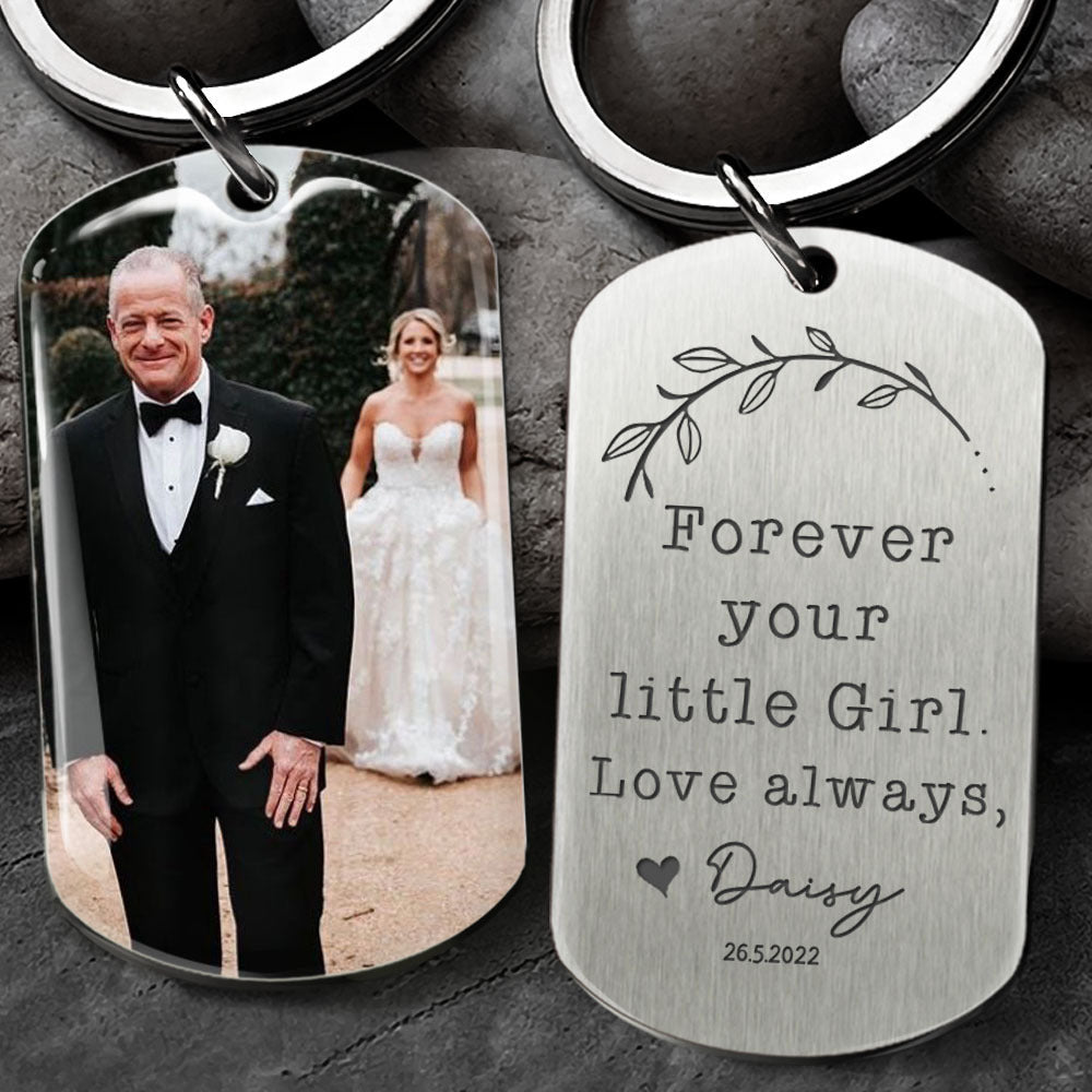 Forever Your Little Girl Dad Photo Metal Keychain, Gift For Dad