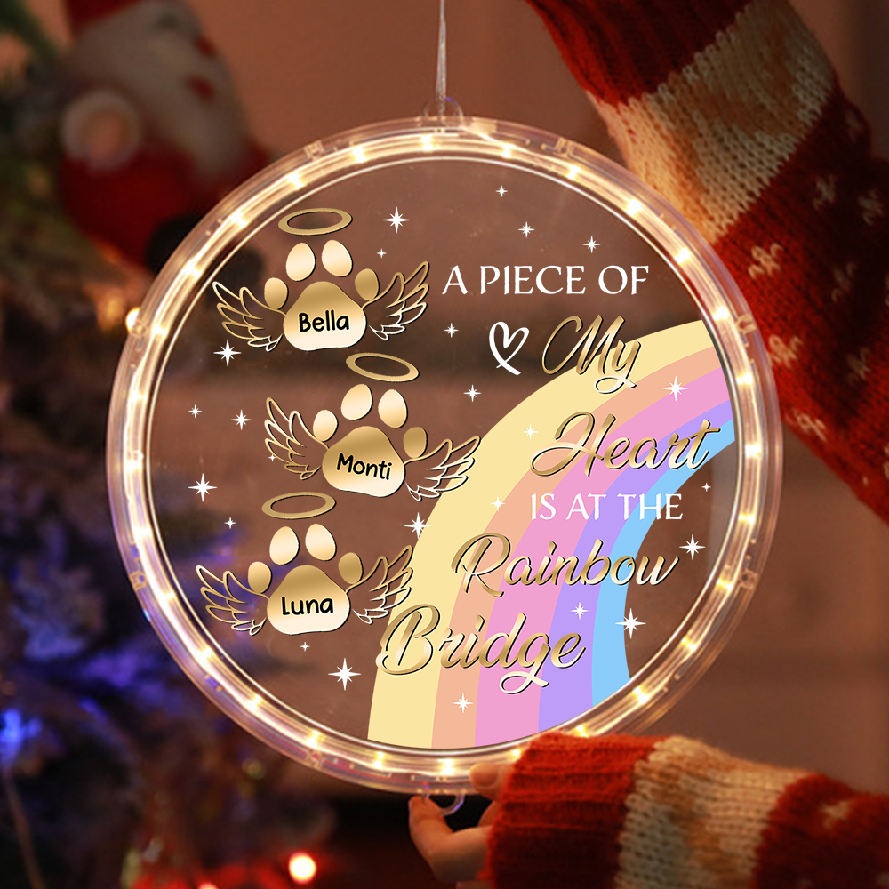 Personalized Led Acrylic Ornament - Memorial Gift For Pet Lovers - A Piece Of My Heart Is At The Rainbow Bridge