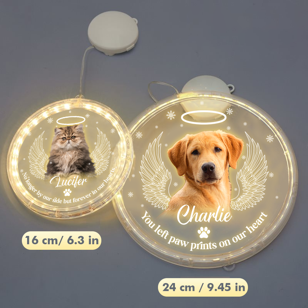 Personalized Led Acrylic Ornament - Memorial Gift For Pet Lovers - Pet Photo Paw Prints In Our Hearts