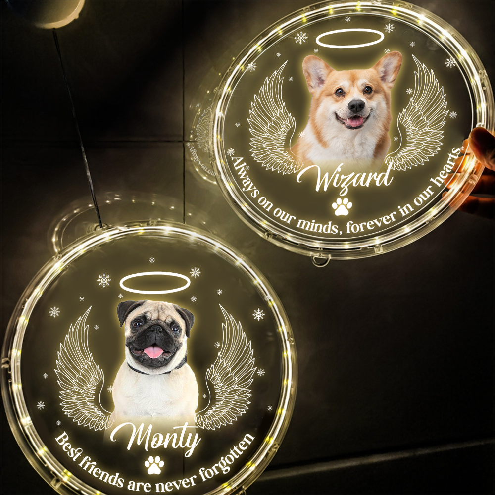 Personalized Led Acrylic Ornament - Memorial Gift For Pet Lovers - Pet Photo Paw Prints In Our Hearts