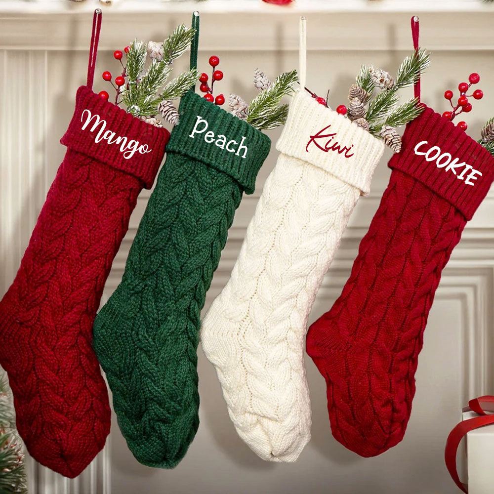 Personalized Embroidered Christmas Stocking V1 - Christmas Gift For Family - Name Christmas Knitted Stockings