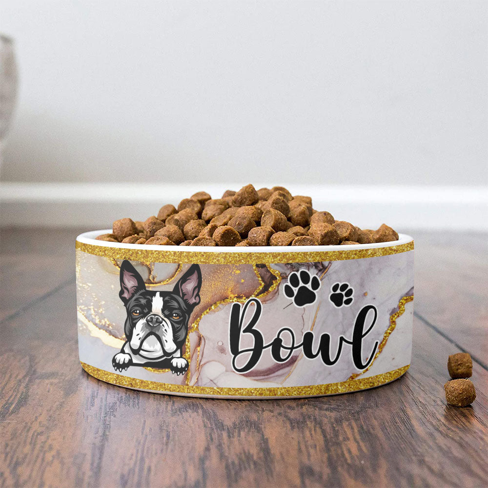 Marble With Gold Glitter Pet Ceramic Bowl, Dog Lover Gift