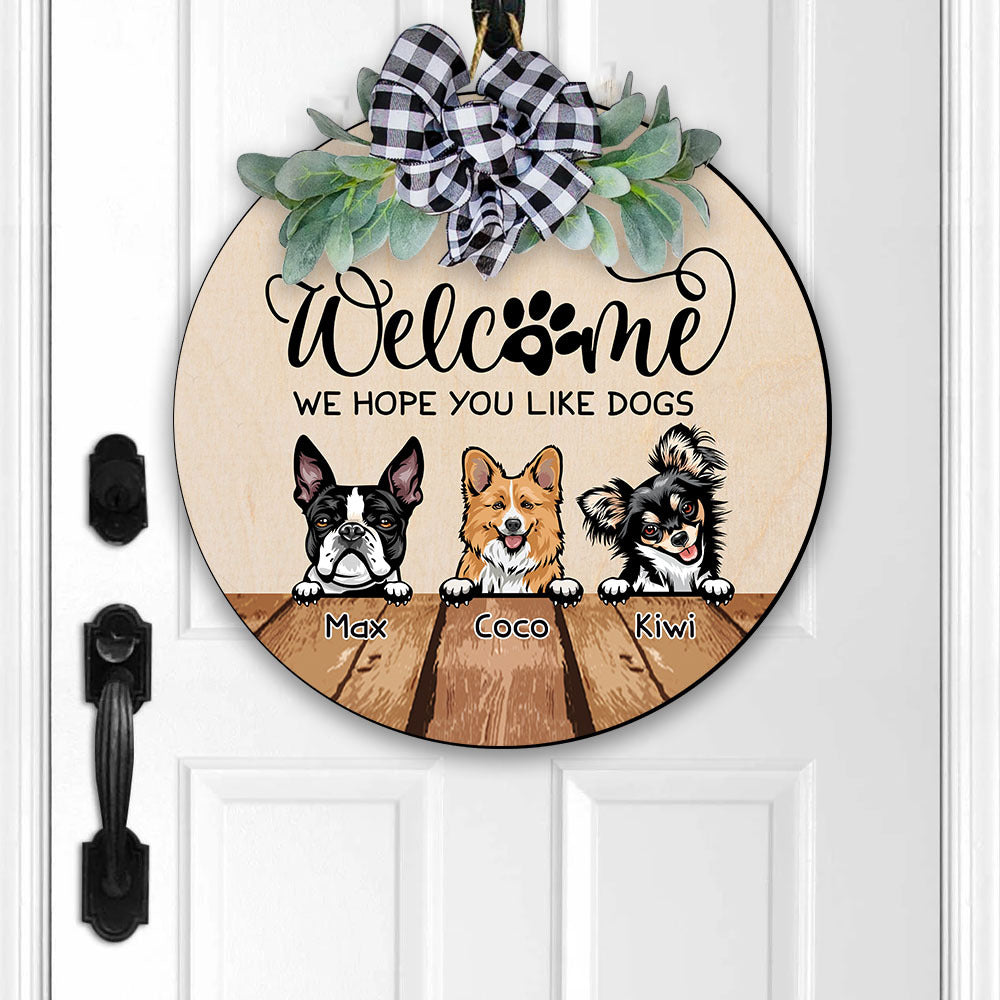 Welcome We Hope You Like Dogs Door Wreath, Year Round Wreath, Front Door Decor