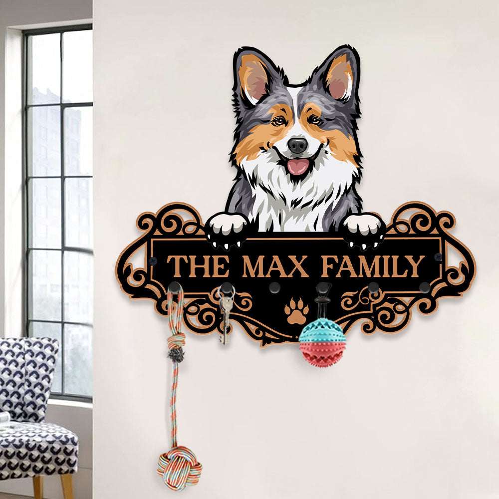 Personalized Metal Key Hanger For Wall - Gift For Pet Lovers - Luxurious Monogram Family Name