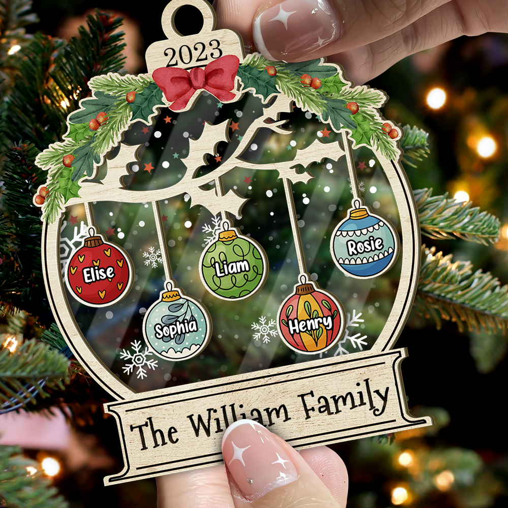 Personalized Wooden & Acrylic Layered Ornament - Christmas Gift For Family - Christmas Ball With Name