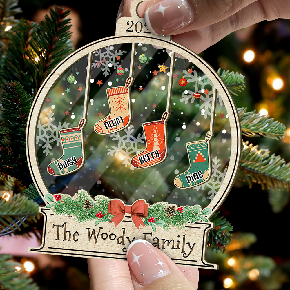 Personalized Wooden & Acrylic Layered Ornament - Christmas Gift For Family - Christmas Stockings With Names