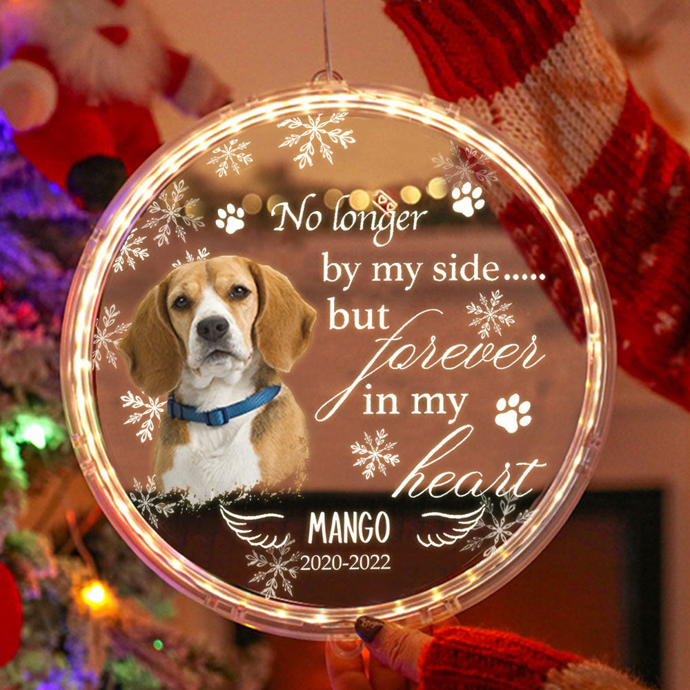 Personalized Led Acrylic Ornament - Memorial Gift For Pet Lovers - No Longer By My Side Pet Photo