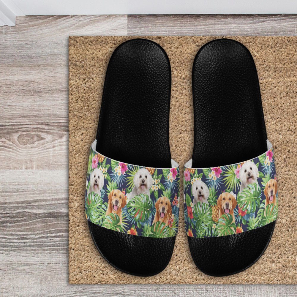 Dog Tropical Summer Dog Lovers Slide Sandals, Photo Upload Gift