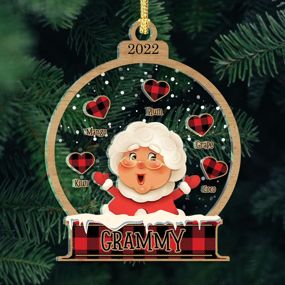 Personalized Santa Claus Mom Grandma Heart Christmas Printed Acrylic Ornament CHI-THUY