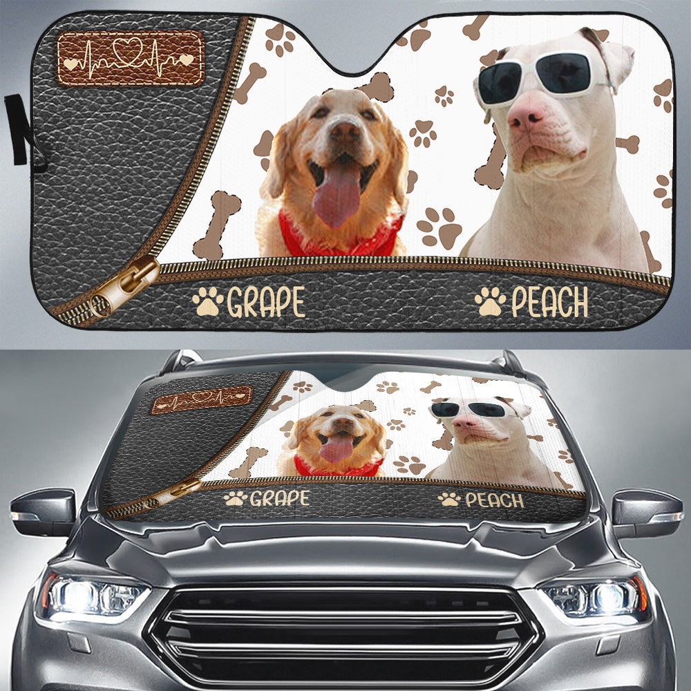 Upload Pet Photo Leather Pattern Car Sunshade, Gift For Dog & Cat Lovers Dung-YEN