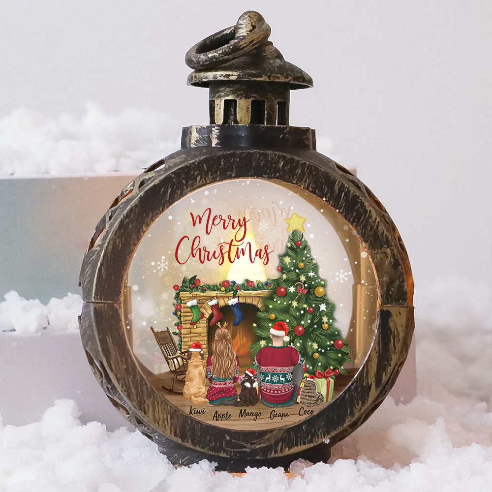 Custom Couples & Their Pets Christmas Family LED Light Ornament, Christmas Gift