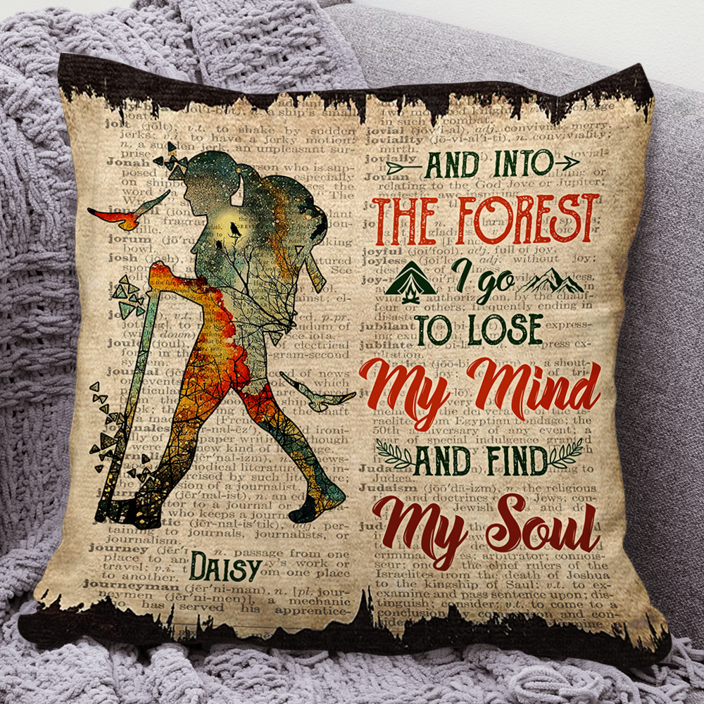 Personalized Into The Forest I Go Pillow, Gift For Camping Lover