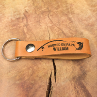 Thumbnail for Personalized Reel Cool Dad Grandpa Fishing Leather Keychain, Gift For Fishing Lovers AZ